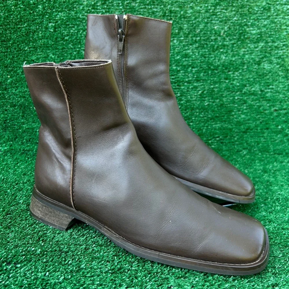 Banana Republic Brown Leather Square Toe Ankle Boots Made in Italy Mens‎ Size 8